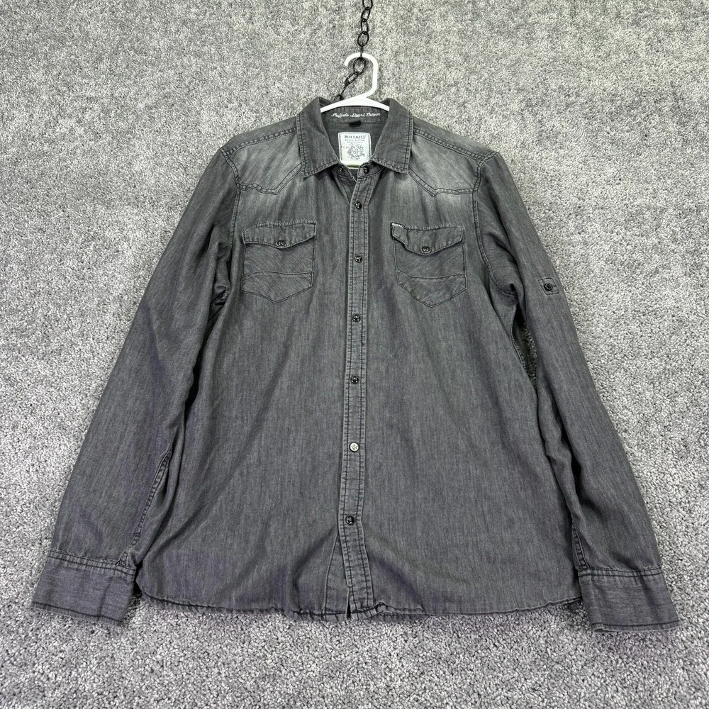 Buffalo David Bitton Shirt Mens XL Gray Long Sleeve Button Up Denim Western